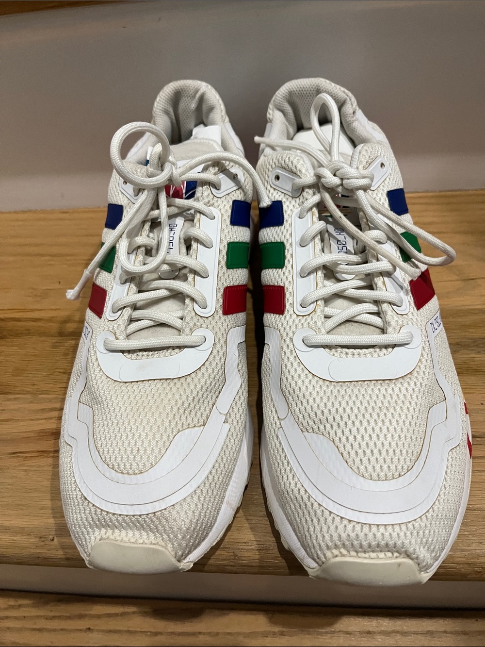 adidas White Mesh Sneakers with Red, Green & Blue Stripes